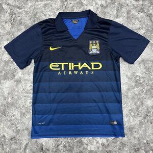 Manchester City 2014-2015 Nike Soccer Jersey Size M Dri-Fit MCFC Quique #9 Blue